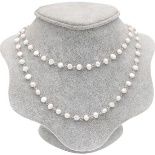 Natural freshwater Pearls 6-7MM Nugget Pearl Link Chain Necklace Fashion 36 inches Long Gold And Silver Necklaces 8 Colors CX11