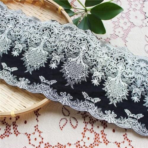 New Double Side Black Pure- Cotton Cloth off-white Embroidery Lace Trim, Handmade DIY Clothes Accessories Width15cm 3Yard/lot