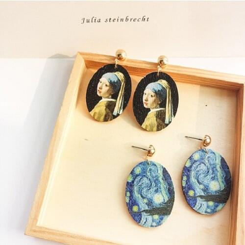 2020 New Fashion Womens Earrings Classic Van Gogh Painting Teardrop Earrings Picture Glass Dome Water Drop Jewelry Girl Gifts