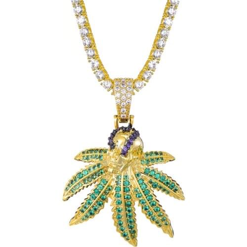 Bling Iced Out Skull Leaf Pendant Necklaces For Men Women Gifts AAA Zircon Necklaces Fashion Hip Hop Jewelry