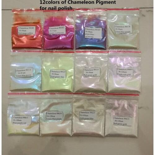 Chameleon pearl Pigments color travel powder 12colors 5grams each for cosmetics, auto paints and nail polish