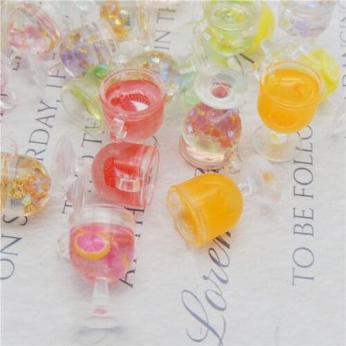 Julie Wang 10PCS Resin Goblet Juice Charms Random Colors Artificial Drink Pendant Keychain Jewelry Making Accessory Decor