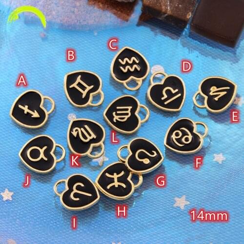 Constellation Charms for jewelry making Black White Pink Enamel Charm Pendant 20pcs Gold Metal Charms Pendants for Earrings