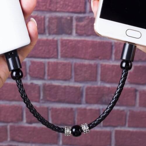 Useful Bracelet USB Cable Type C Micro Jewelry Beads Wristband Portable Charger Cable Data Leather Phone Wire for Samsung Xiaomi