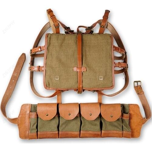 WWII WW2 CHINESE ARMY KMT PACKAGE FIELD EQUIPMENT WITH WOODEN FRAM WITH Czech AMMO POUCH Soldier Military War Reenactments