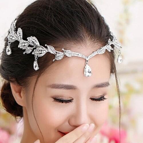 Wedding Hair Jewelry Accessories Sparkly Crystal Leaves Women Bridal Headband Tiara Bride Head Chain Hairband Headpiece