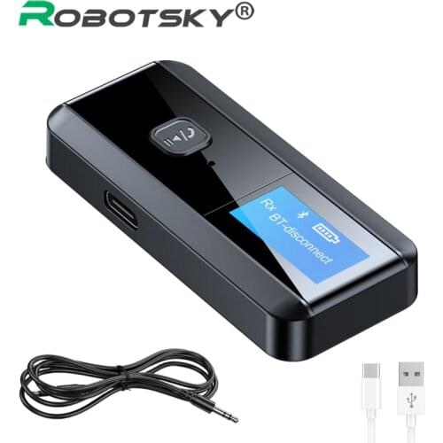 Digital Display Bluetooth Receiver 3.5mm Audio Jack Aux Adapter Bluetooth 5.0 Transmitter Whit 3.5mm Audio Cable&Type C Cable