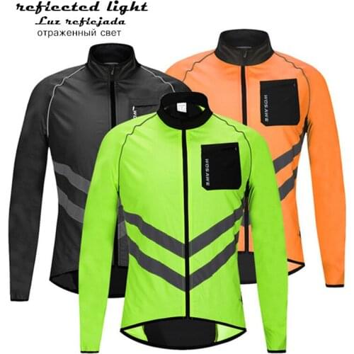 Cycling Sheer top Off-road Waterproof Jersey Long Sleeve Reflective Strip Men Bicycle MTB clothes Reflected Green Spring Unisex