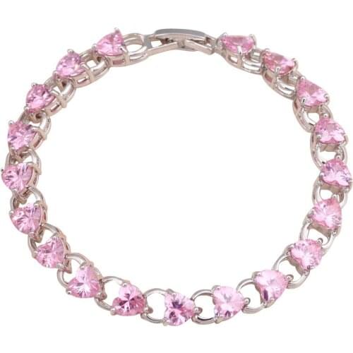 ROLILASON romantic design Heart shape light pink crystal zircon silver Bracelets lovely gift for women fashion jewelry TBS767