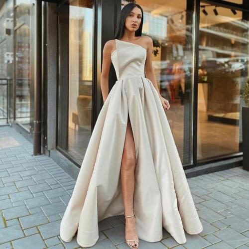Sexy Strapless Evening Dresses A Line Side Slit Satin Prom Dresses 2021 Special Wrap Party Dresses robe de soirée de mariage