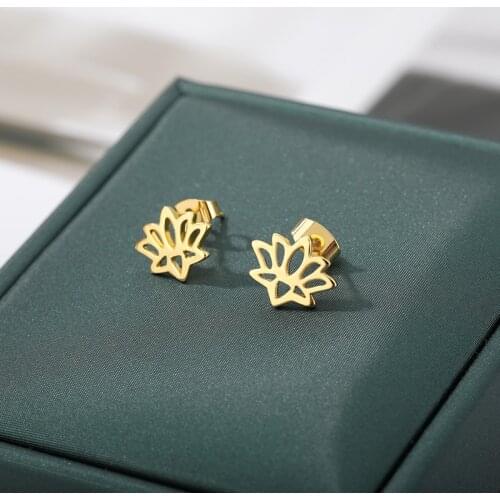 Skyrim Rose Flower Lotus Tree Stud Earrings Women Girls Stainless Steel Gold Black Color Mini Stud Earrings Jewelry Gift New