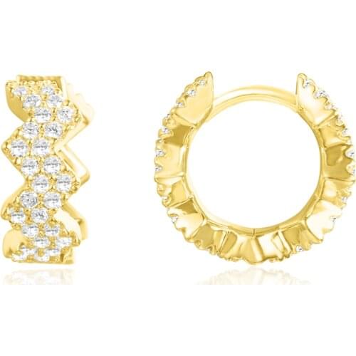 SOELLE Real 925 Sterling Silver Yellow Gold Color Zigzag Wave Hoop Earrings Pave Cubic Zirconia Women Fine Up And Down Jewelry