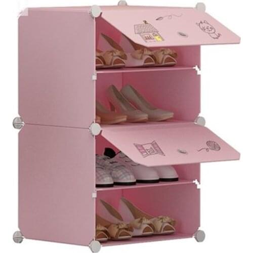 Childrens multilayer cartoon cute shoe rack door simple dormitory small girl pink household baby shoes cabinet shelf