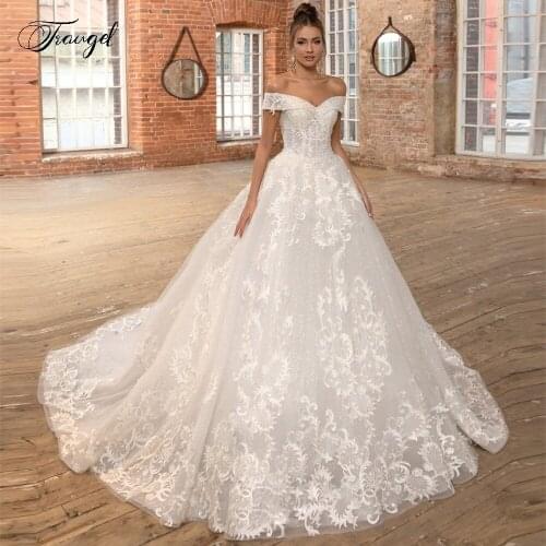 Traugel Sexy Backless Boat Neck Lace A Line Wedding Dresses Luxury Applique Beaded Lace Up Cathedral Train Vintage Bridal Gowns
