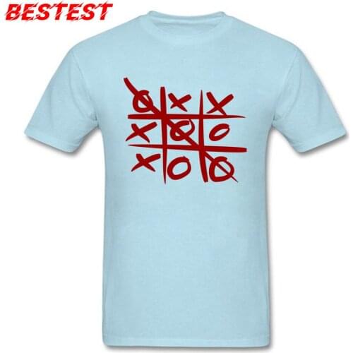 Tictactoe T-shirt Men Light Blue T Shirt Red Tic Tac Toe Tops & Tees Custom Mens Gamer Clothes Students Funky Tshirt Cotton