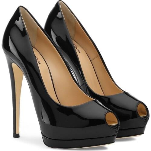 Spring stiletto patent leather mirror fish mouth single shoes waterproof platform banquet dress simple large size female sandals