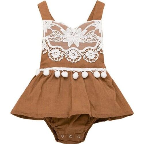 Vintage Newbonr Baby Girls Rompers Toddler Infant Baby Girls Clothes Lace Flower Jumpsuit Playsuit Sleeveless Baby Costumes