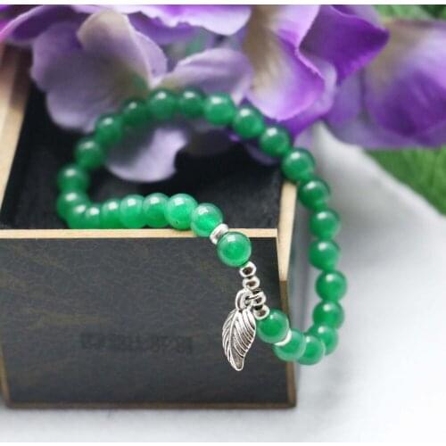 6mm Green beads Chalcedony Retro Natural Malay Stone Pendant Leaf Bracelet hand chain for women girls Ornaments Jewelry Design