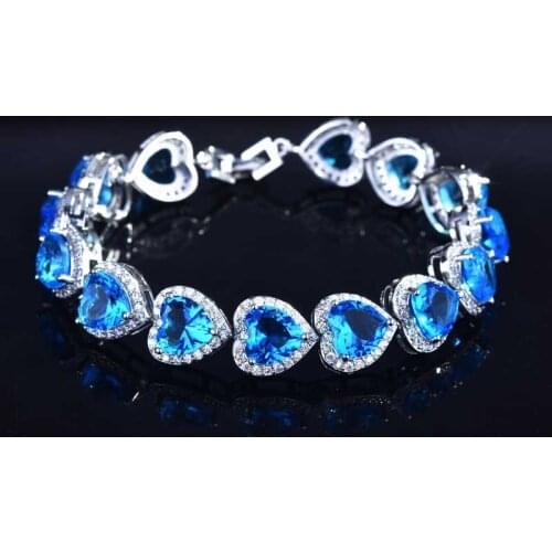 Fashion Heart Bracelet Luxury Inlay Blue AAA Cubic Zircon Romantic Heart Of The Sea Charm Silver Jewelry For Women Wedding Party