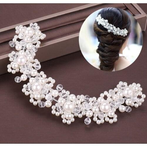 Fashion Wedding Bridal Flower Faux Pearl Crystal Crown Headband Women Hairband Tiara Crystal Headpiece Children Hair Accessories
