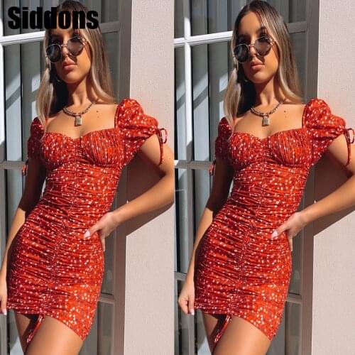 Women Floral Wrap Dress Square Neck Shirring Detail Ruffle Mini Dress Summer Office Lady Printed Pencil Dress