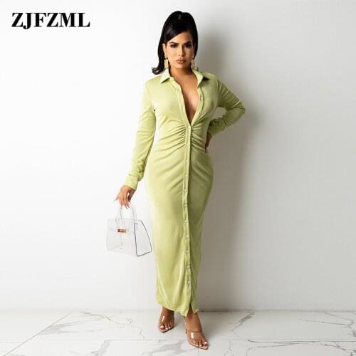 Women Chic Fashion Button-up Draped Long Maxi Shirt Dress Vintage Turn Down Collar Long Sleeve Female Party Dresses Vestidos