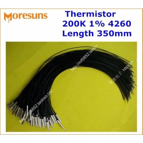 Fast Free ship 10pcs/lot NTC Temperature Sensor 200K 1% 4260 Copper Shell 5*25 200C L=350mm NTC Thermistor