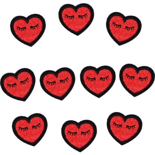 10PCS Squint heart shaped patches for clothes iron on applique embroidered patches DIY labels backpack sew accessories patches