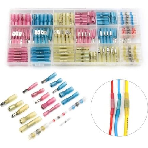 200Pcs Mixed-size Heat Shrink Solder Terminals Insulated Butt Wire Connector Electrical Cable Crimping Terminals 22-10AWG
