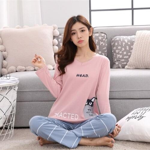 2021 Spring Autumn Long Sleeve Cotton Pajama Set for Women Cute Cartoon Sleepwear Suit Pyjama Homewear Pijama Mujer Home Clothes
