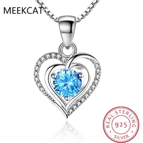 925 Sterling Silver 2021 New Womens Fashion Jewelry High Quality Crystal Zircon Hollow Heart Pendant Necklace Length 45CM