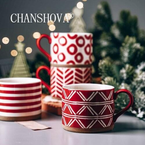 CHANSHOVA 400ml Handmade Ceramic breakfast cups red cute coffee mugs teacup Personality Chinese porcelain H590