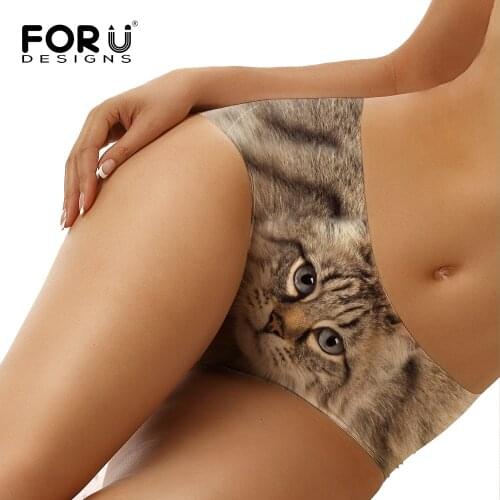 FORUDESIGNS Sexy Underwear Women Panties 3D Animals Black Cat Printed Ladies lingerie Breathable Female Seamless Briefs Gifts