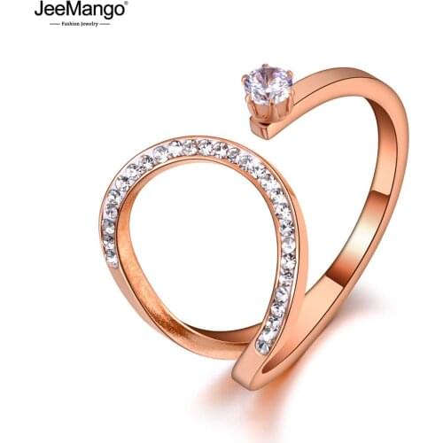 JeeMango Bohemia Stainless Steel Geometric Rhinestone Party Ring Jewelry Exquisite CZ Crystal Wedding Ring For Women JR19136