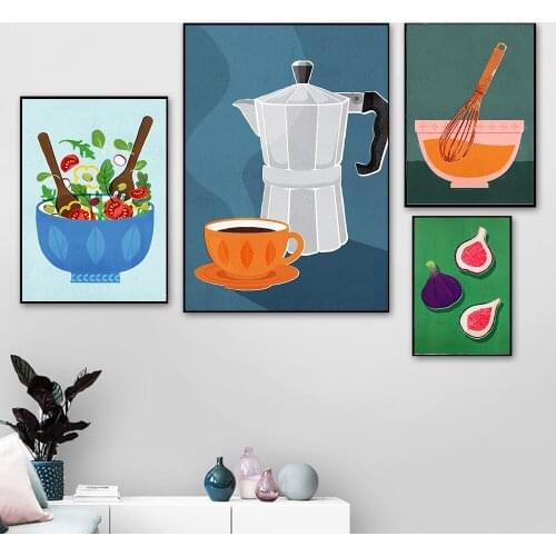 Coffee Colorful Cups Passion Fruit Kitchen Prints Poster Vegetable Salad Canvas Paintings Wall Art Pictures Living Room Home