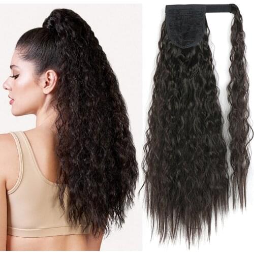 Corn Wavy Long Ponytail Synthetic Hairpiece Wrap Clip On Hair Extensions Ombre Brown Pony Tail Blonde Fack Hair
