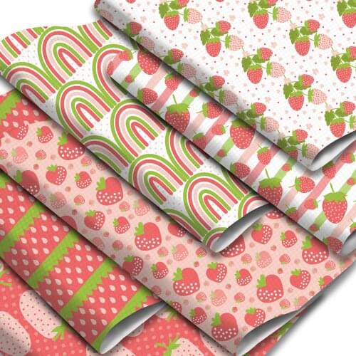 Strawberry Faux Leather Sheets Floral Animal Printed Synthetic Leather Fabric 20x33cm for DIY Hair Bows Earrings Making