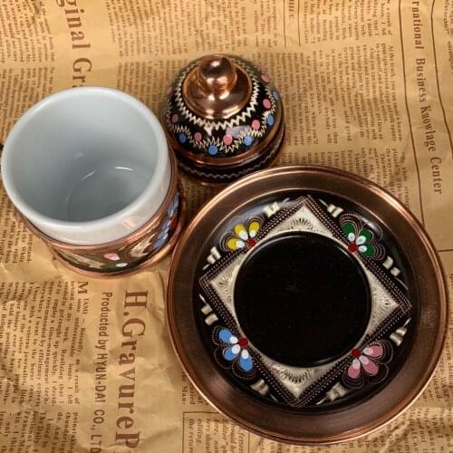 Small cup Turkish Coffee Cup Enamel Turk Coffee cup European style Traditional Copper Coffee & Saucer & Porcelain & Cover
