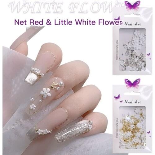 Small White Flower Size Mixed Decorations Steel Ball Nail Art Flowers Finished Three-dimensional Resin Small Flower Jewelry