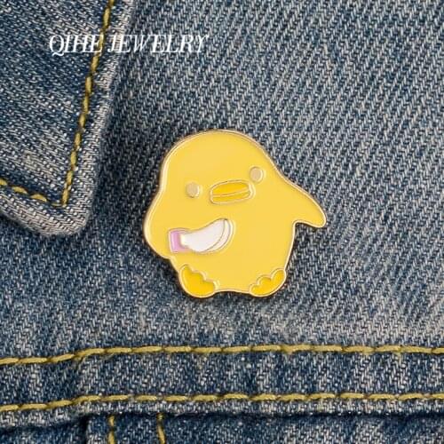QIHE JEWELRY Duck Holding Sword Brooches Pins Cute Animal Hard Enamel Metal Pins Denim Clothes Badges Friends Cartoon Gifts Pins