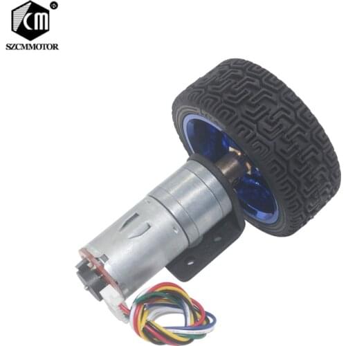 Hall signal DC 6V 12V 24V 12-1360 RPM Miniature Gear Motor with encoder coupling 65mm wheel Smart Car Kit For Robot DIY