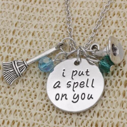Fashion Necklace magic broom hat I put a spell on you crystal Alloy Necklace Chains Jewerly For Women N2024