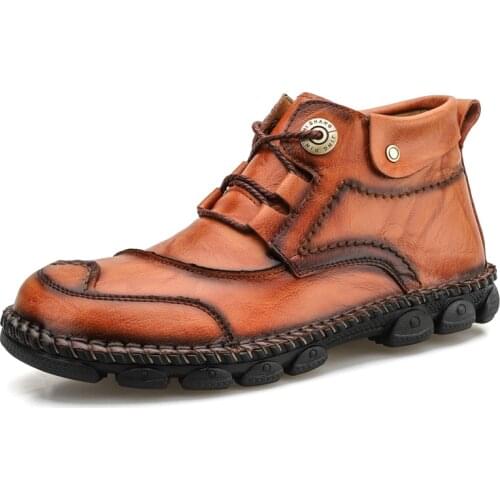 Luxury Quality Leather Motorcycle Boots Big Size Men Ankle Boots Outdoor Hiking Winter Mens Boots Handmade Winter Boots For Men