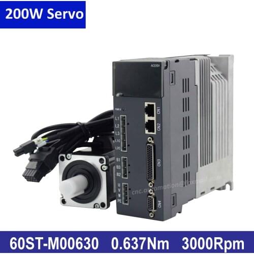 Servo motor driver kit 60ST-M00630 servo motor 200W support RS485 AC servo kit 220V 3000RPM servomotor 60mm servo 0.2KW for CNC
