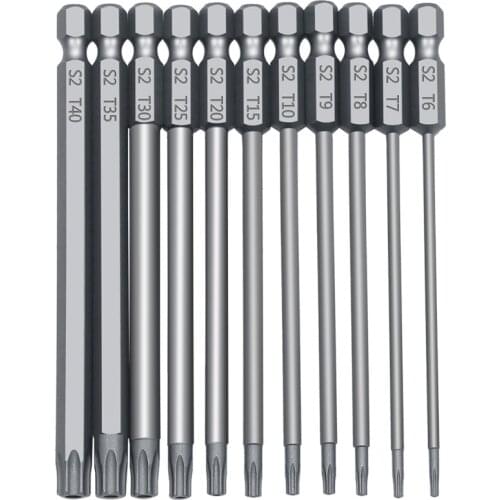 11Pcs 12Pc 50/75/100mm Security Bit Set Tamper Proof Screwdriver Drill Bit Screw Driver Bits Torx Flat Head 1/4" Hex Driver Bits