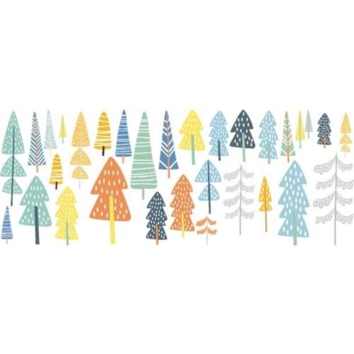 Nordic Style Forest Trees Wall Stickers PVC Self-adhesive Colorful Removable Waterproof Wallpaper Decal Background Decor