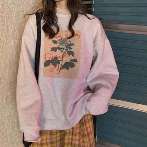 Autumn 2020 New Korean Loose Round Neck Plus Velvet Retro Harajuku Womens Hoodies Design Sense Niche Lazy Female Sweatshirts