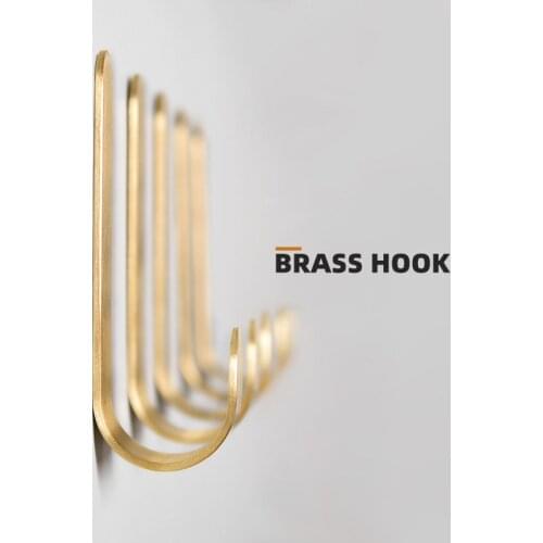 Luxury Solid Brass Punch-free Golden Hook Nordic Metal Brushed Glue Wall Door Bathroom Creative Clothes Key Bag Hooks