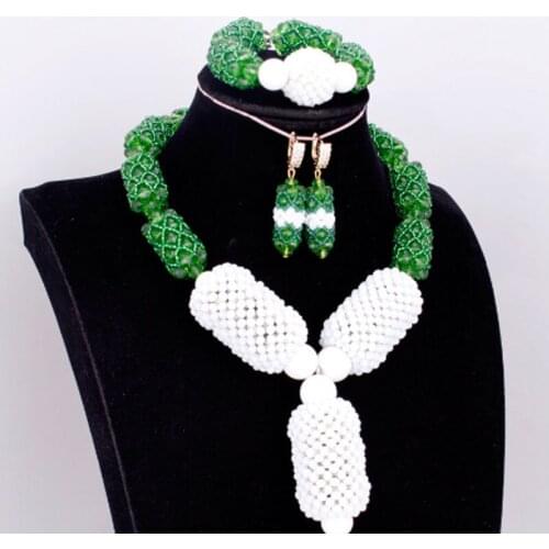 Dudo Luxury Green Bridal Jewelry Set With White Beaded Balls For African Traditional Wedding Party Jewellery Earrings Bracelet