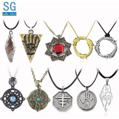 SG 20Pcs Elder Scrolls Amulet Morrowind Pendants Necklaces Dark Brotherhood Dinosaur Triangle Men Wholesales Jewelry